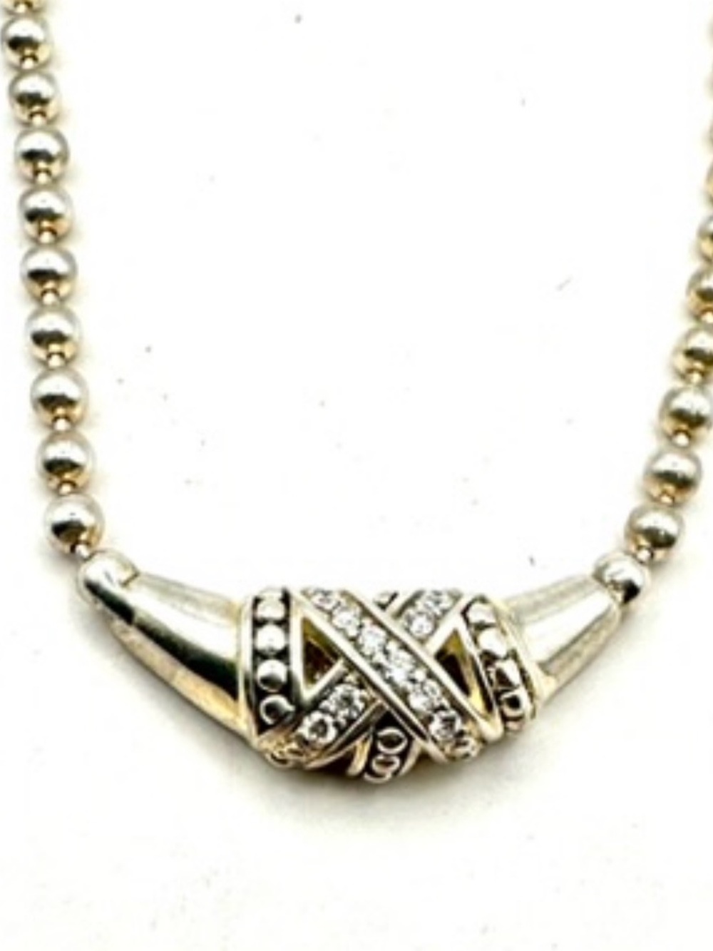 Lagos Caviar Lux Sterling Silver Diamond Pave Necklace 18”